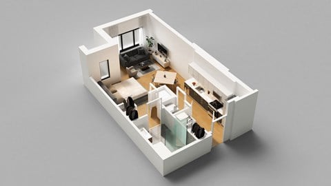 Floor plan for studio, 1 bath, 558 sqft